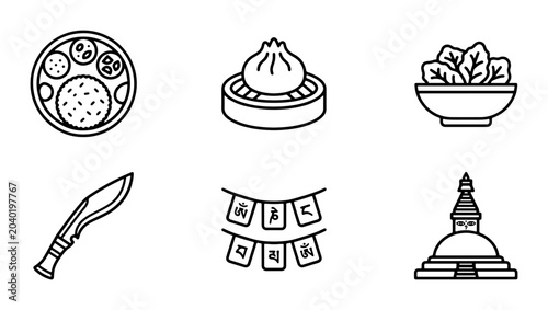 Φωτογραφία Nepal Icons Set: Traditional Food, Culture, and Landmarks Vector Graphics Collec
