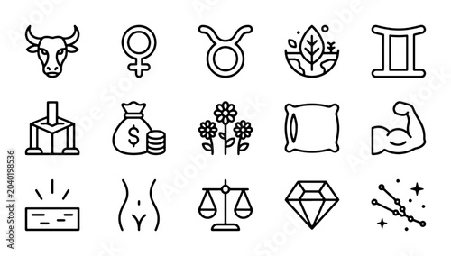 Obraz na płótnie Zodiac Icons Set, Astrology Symbols Vector Collection, Celestial Horoscope Graph