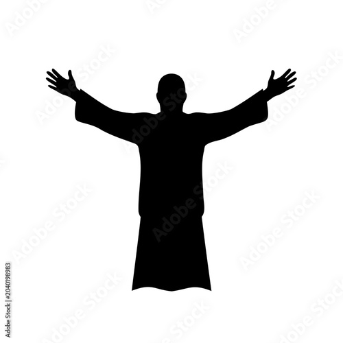 Foto Silhouette of a person in prayer or worship with arms raised high