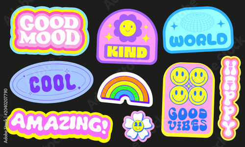 Foto Cool Trendy Y2k Stickers Pack Vector Design