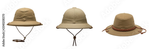 Obraz na plátně Khaki Safari Pith Helmet Collection Isolated on Transparent Background for Adven