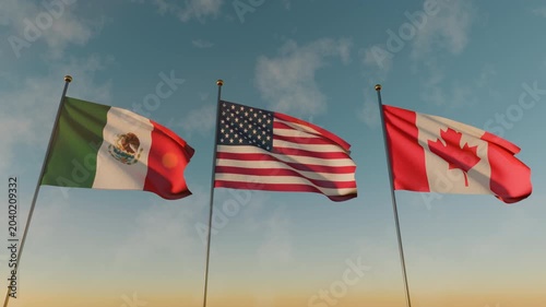 Waving united states, Mexico and canada for 2026 soccer world sport events