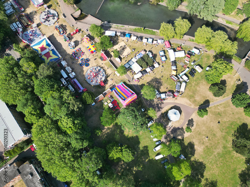 High Angle View of Residential District at Luton City During Hot Sunny Summer Day. Drone Flight Above Urban City Streets and Homes Over British City and Town of England United Kingdom.
