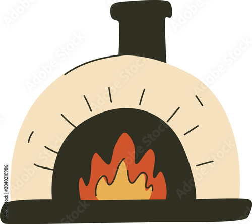 Pizza Oven Baking Fire Cartoon