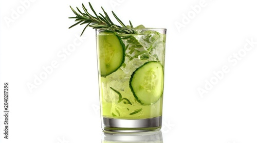 Refreshing Cucumber and Rosemary Gin Cocktail with Ice.