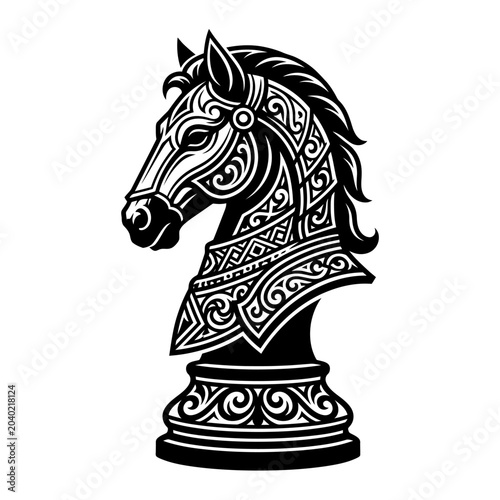 Quadro em tela Ornate Chess Knight Piece Silhouette with Tribal Patterns