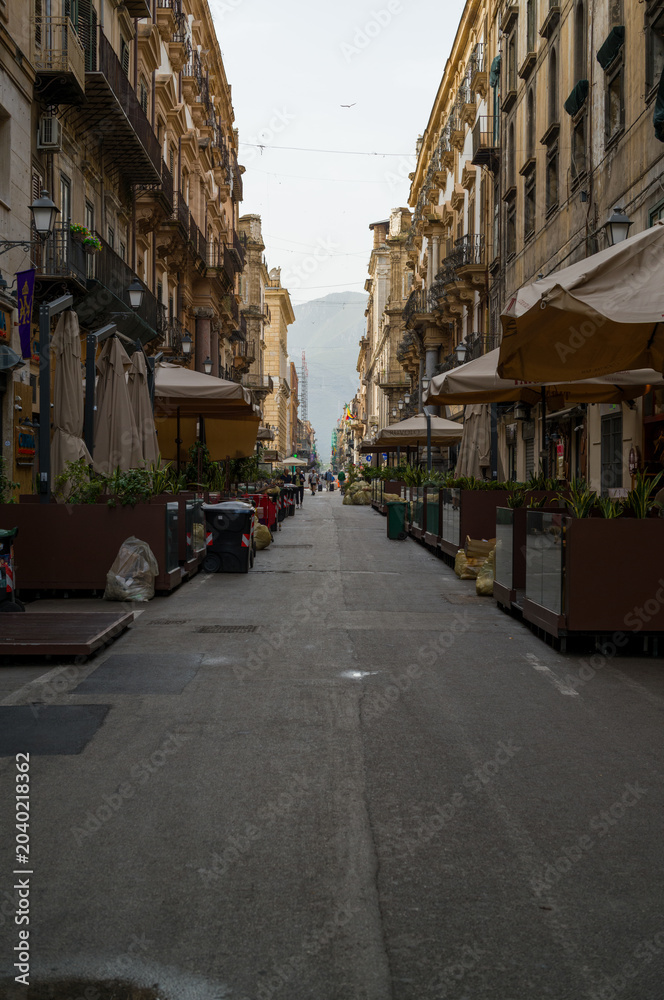 Fototapeta premium Quiet street with mountain view.