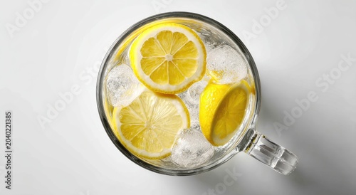 Refreshing Lemonade with Ice and Slices in a Glass.