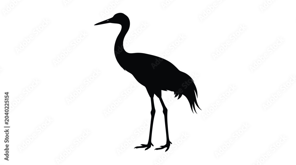 Fototapeta premium Crane Silhouette Against White Background Minimalist Bird Shape