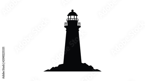 Foto Black Silhouette Of A Lighthouse On A Rocky Outcrop
