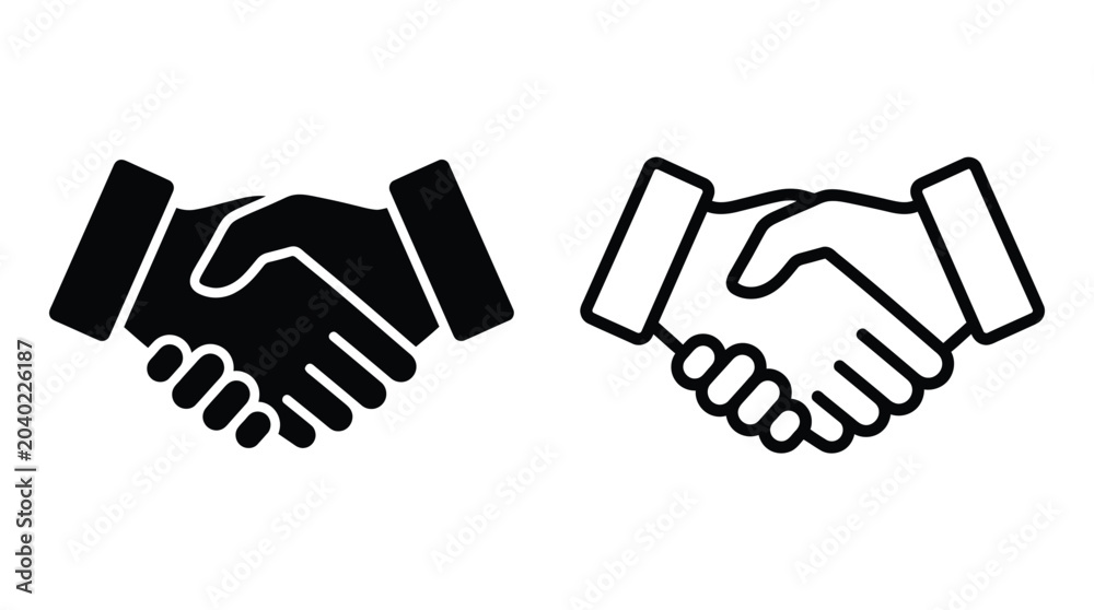 Obraz premium Two Handshake Icons Black Silhouette And White Outline Styles