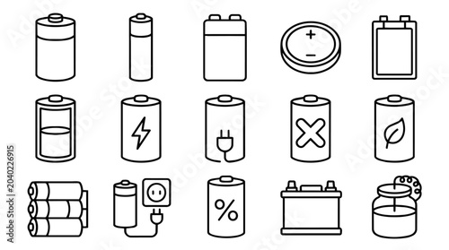Battery power and charging icons set