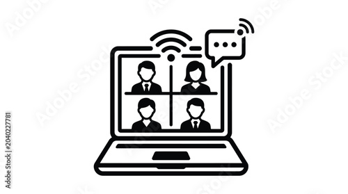 Tableau sur toile Video Conference Icon With Multiple Participants And Wireless Signal