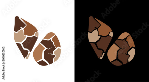 Tableau sur toile Two abstract cracked egg shapes with brown and beige mosaic pattern