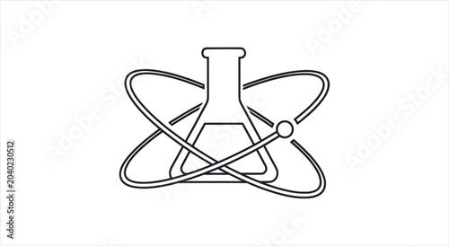 Foto Abstract scientific flask with atomic orbital illustration.