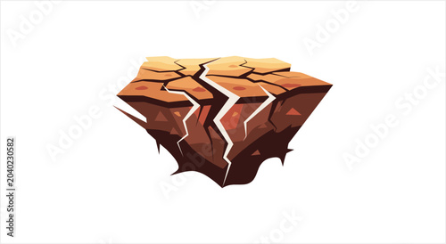 Cracked Earth Fragment With Deep Fissures Showing Red Interior.