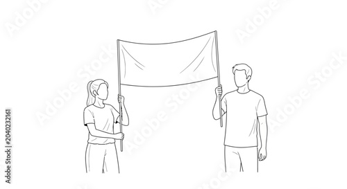 Foto Two people holding a flag together.