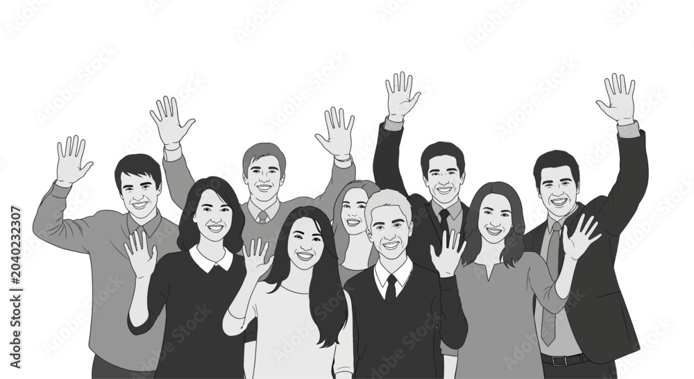 Εκτύπωση καμβά Group of people waving hands.