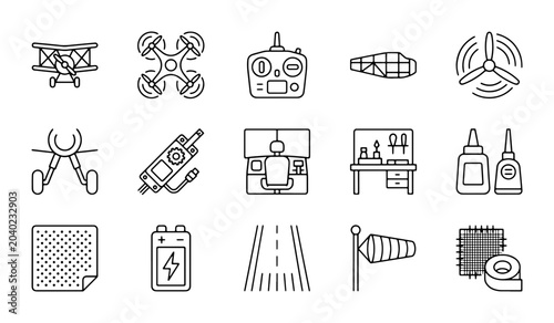Cuadro en lienzo Drone and RC Aircraft Icons Set: Aviation, Technology, and Hobby Vector Graphics