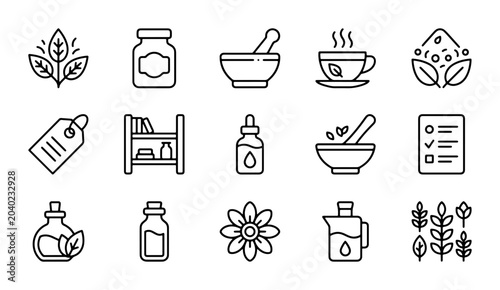 Bild auf Leinwand Herbal Medicine Icons: Natural Remedies, Apothecary, Wellness, Essential Oils, O