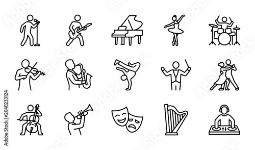 Photos Vector Music Icons Set: Performance, Instruments, Dance, DJ, Orchestra, 15 Eleme
