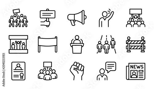 Canvas Print Protest and Demonstration Icon Set, Social Activism Symbols, Public Gathering Gr