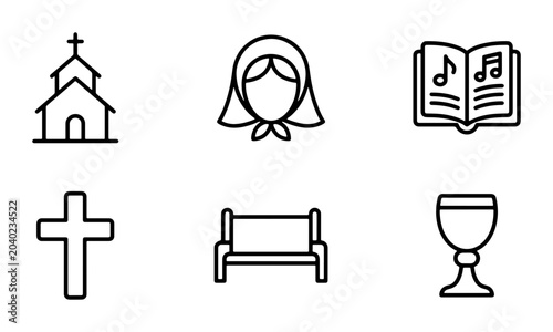 Slika na platnu Christianity Icons Set, Religious Symbols Vector Graphics, Church, Cross, Chalic