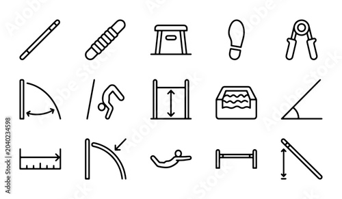 Foto Gymnastics Equipment Icons, Sports Training Vector Set, Fitness Activity Symbols