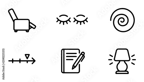 Canvastavla Relaxation Icons: Recliner, Sleep, Spiral, Timeline, Writing, Lamp, Wellness Sym