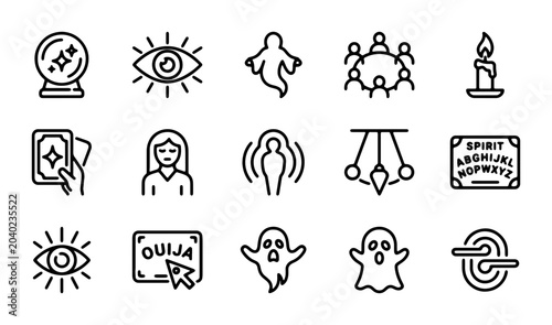 Canvastavla Mystical Icons Set: Fortune Telling, Ghosts, Ouija Board, Candle, Crystal Ball,
