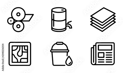Foto Printing Press Icons, Newspaper, Ink Drum, Paper Stack, Bucket Icons, Graphic Re