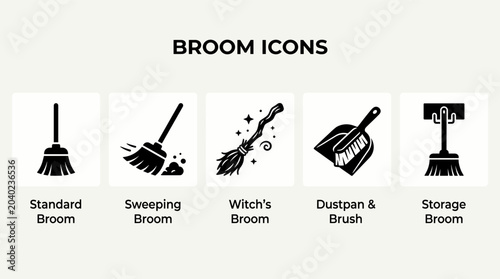 Set of Broom and Cleaning Icons