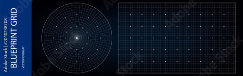 Blueprint black pattern, millimeter scale diagram on paper, textured ruler. Circled compass vector line, measuring instrument design. Abstract architectural plan template, mathematical radial drawing
