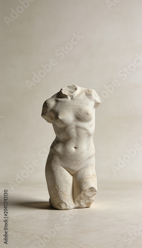 Ancient marble torso sculpture of a female figure with a classical aesthetic
