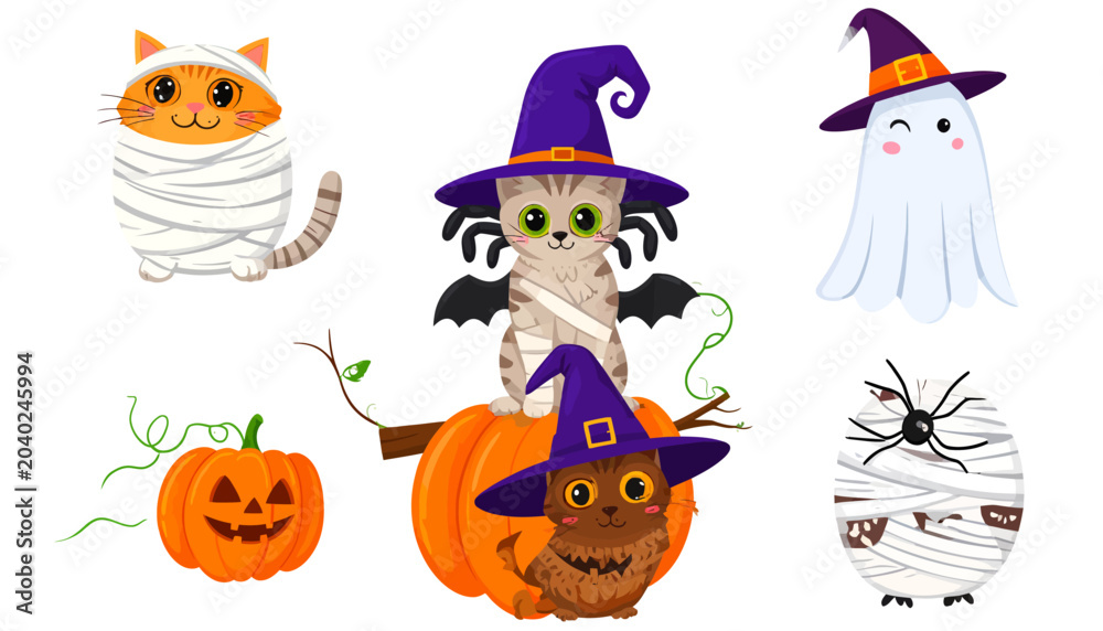 Obraz premium Cute Halloween Characters Collection Festive Spooky Designs.
