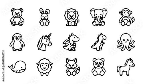 Photography Cute Animal Icons Set, Whimsical Vector Graphics for Kids, Playful Cartoon Chara