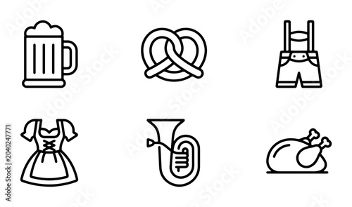 Photos Oktoberfest Icons: Beer Mug, Pretzel, Lederhosen, Dirndl, Tuba, Roasted Chicken
