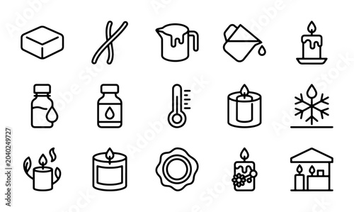 Foto Candle Making Icons Set, Craft Supplies & Equipment Vector Graphics, DIY Home Fr