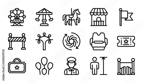 Tableau sur toile Amusement Park Icons Set, Carnival Ride Symbols, Fairground Vector Graphics, Ent