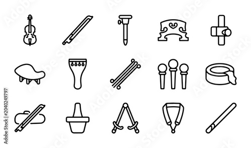 Canvas Print Violin Accessories Vector Icons, Musical Instrument Parts, Classical Music Equip