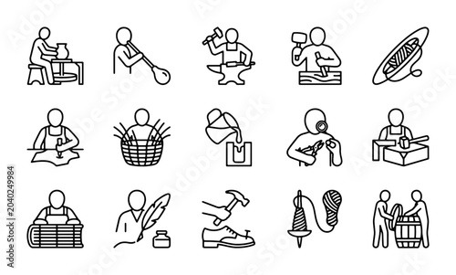 Billede på lærred Artisan Craft Icons: Pottery, Woodworking, Blacksmithing, Kayaking, Weaving, Met
