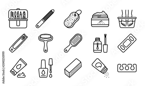 Schilderij op canvas Pedicure Tools Set, Foot Care Icons, Nail Salon Equipment, Beauty Treatment Vect