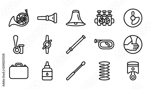 Cuadro en lienzo Musical Instrument Parts Icons, Vector Set: Brass, Woodwind, Percussion Componen