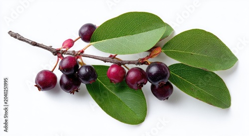A Branch with Ripe and Unripe Berries and Green Leaves.