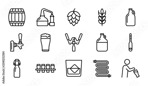 Canvastavla Brewing Icons Set, Craft Beer Elements, Alcohol Drink Vector Graphics, Brewery E