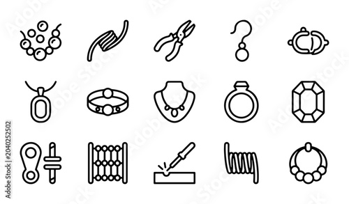 Φωτογραφία Jewelry Making Icons Set, Crafting Tools & Supplies, Necklace, Ring, Earring, Ge