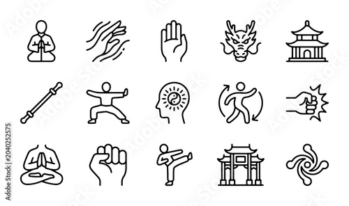 Cuadro en lienzo Martial Arts Icons Set, Zen Buddhism Symbols, Asian Culture Graphics, Karate, Ku