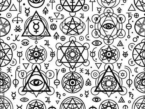 Quadro em tela Alchemical and Occult Symbols Seamless Pattern, Esoteric Sacred Geometry Backgro