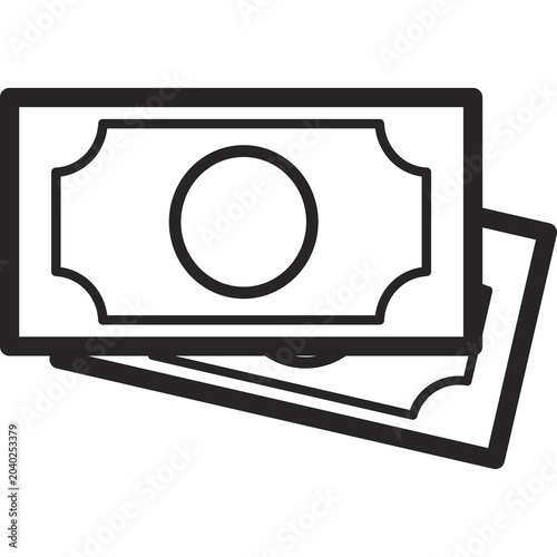 Schilderij op canvas Stack of paper currency bills with circular emblem, representing cash payment, financial wealth, and monetary transactions