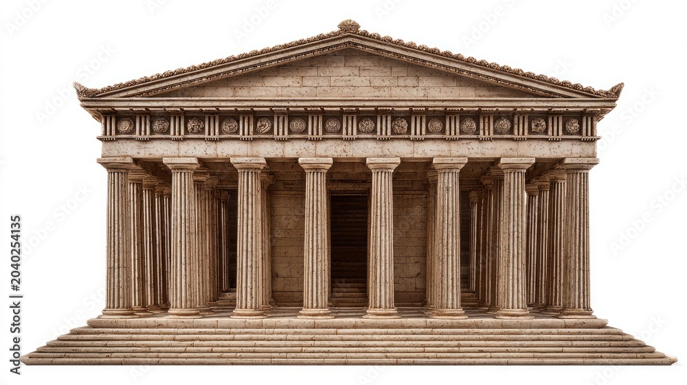Fototapeta premium Ancient Greek Temple Facade with Doric Columns and Pediment.